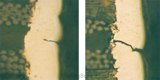 线路板孔壁镀铜层出现裂缝切片图 线路板孔壁镀铜层出现裂缝切片图